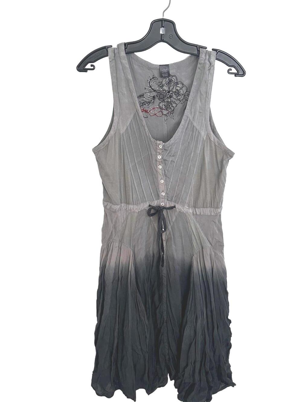 Desigual Women's Sleeveless Grey Ombre Dress with Floral Embroidery - L EUC